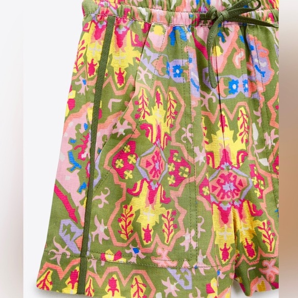 NWT ZARA Green Multicolor Aztec Printed Drawstring Linen Blend Beach Shorts XS - Picture 5 of 8